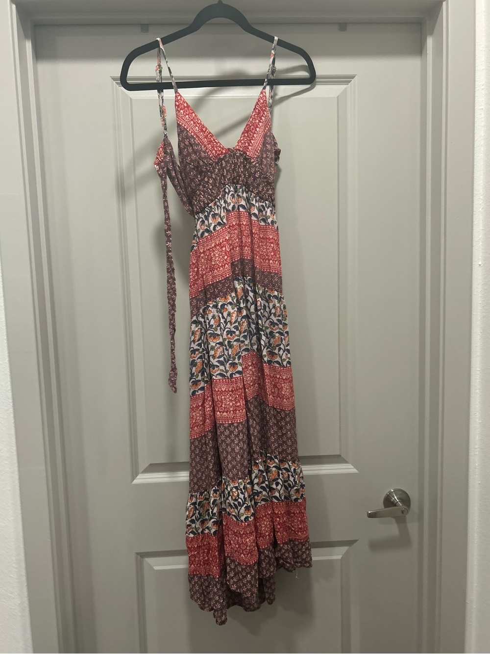 Angie Red Patterned Boho Maxi Dress - Sleeveless V-Neck